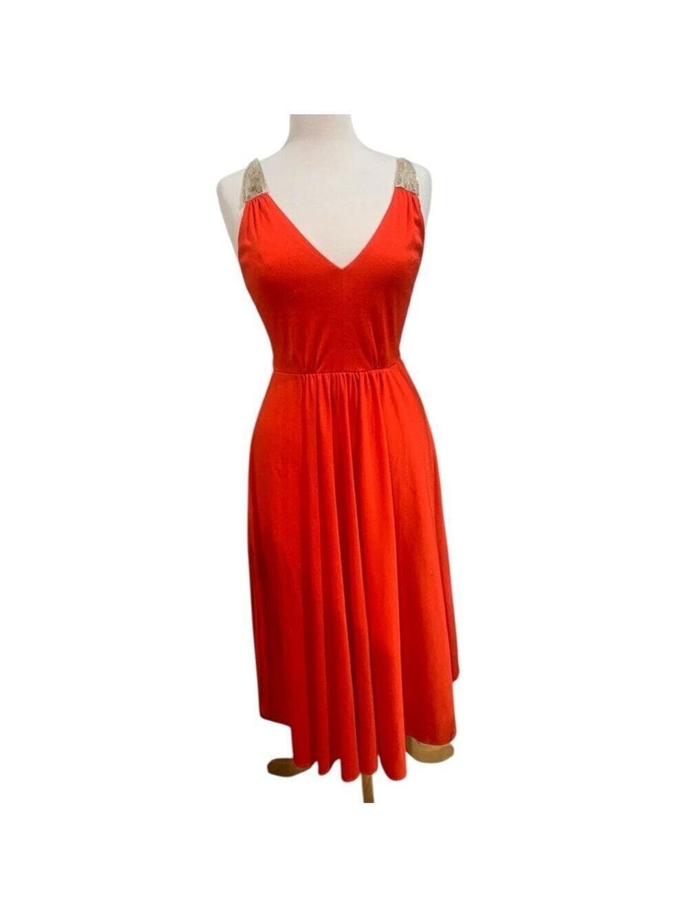 Vntg 70’s era orange dress with beaded details and strappy back